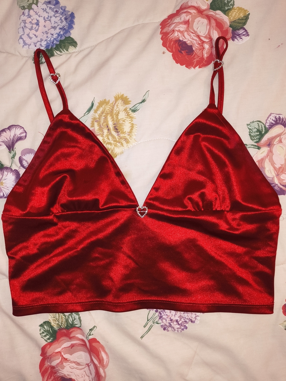 Red Satin Heart-Accent Bralette